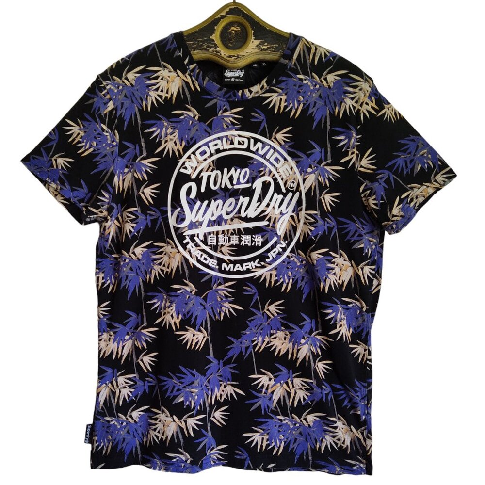 SUPERDRY 5's Bamboo All Over Print Tokyo Japan Mens Cotton Graphic T Shirt Sz XL